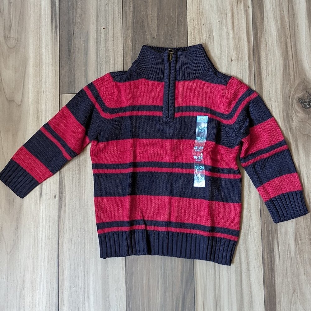 NWT The Children's Place Boys Knit Pullover Sweater Red Striped Cardigan… - Picture 5 of 5